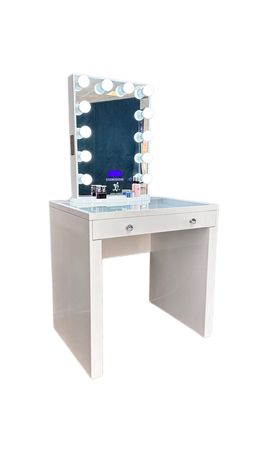 SlayStation Mini Table With Bluetooth Mirror White