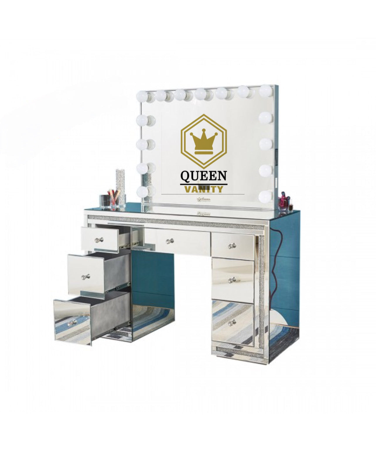 Camila Hollywood Makeup Vanity Station Silver Queen Vanity Outlet