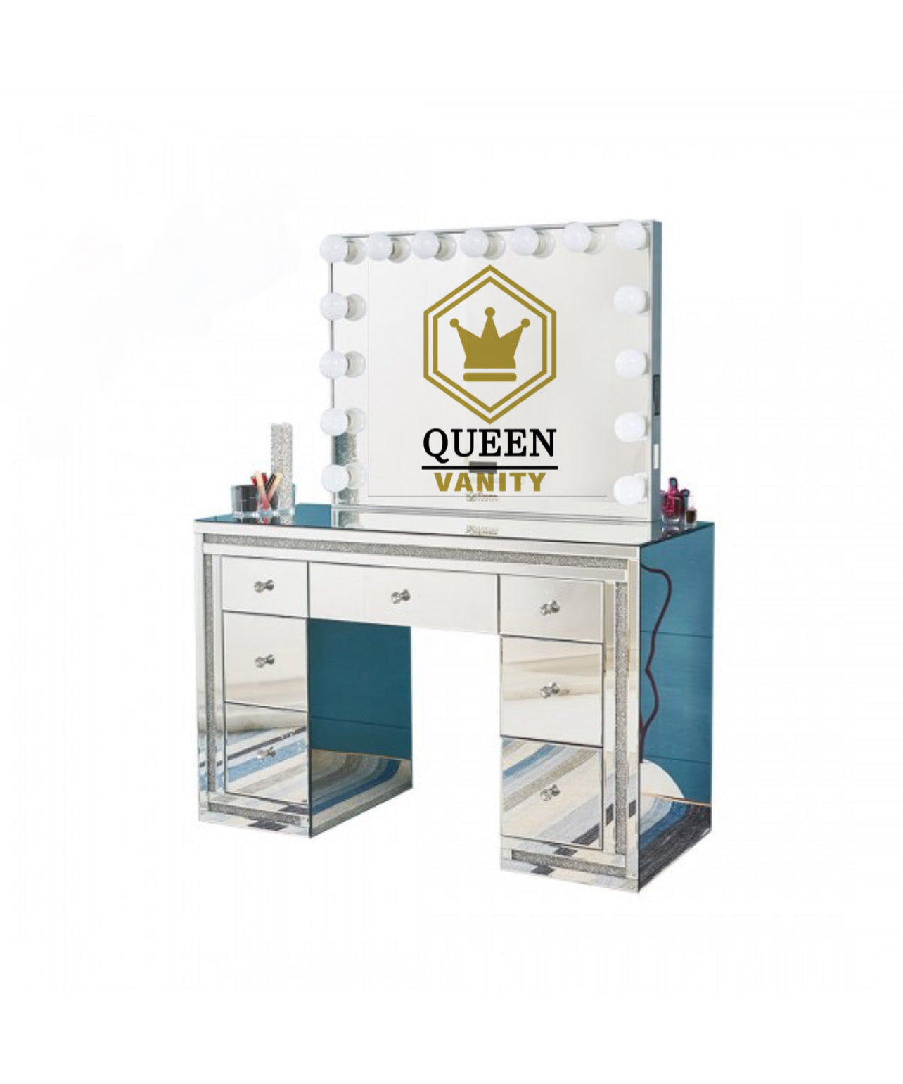 Camila Hollywood Makeup Vanity Station Silver Queen Vanity Outlet