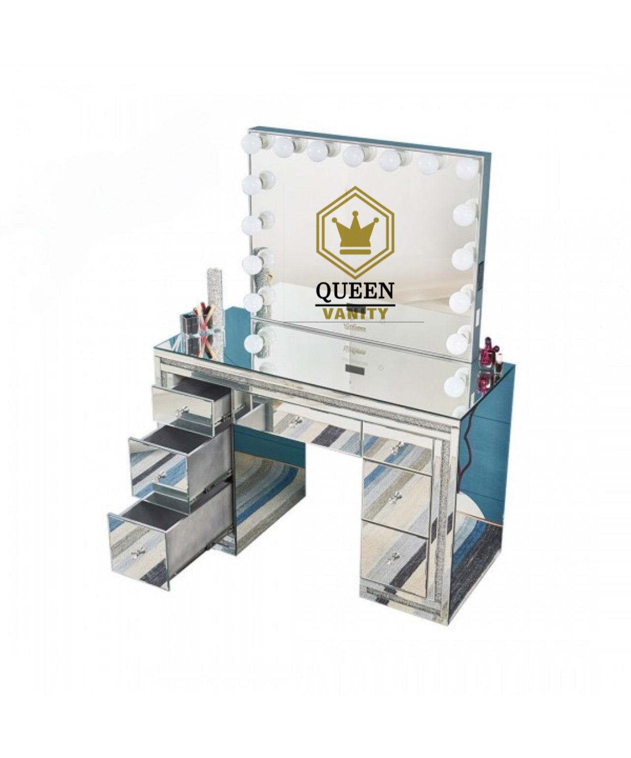 Camila Hollywood Makeup Vanity Station Silver Queen Vanity Outlet