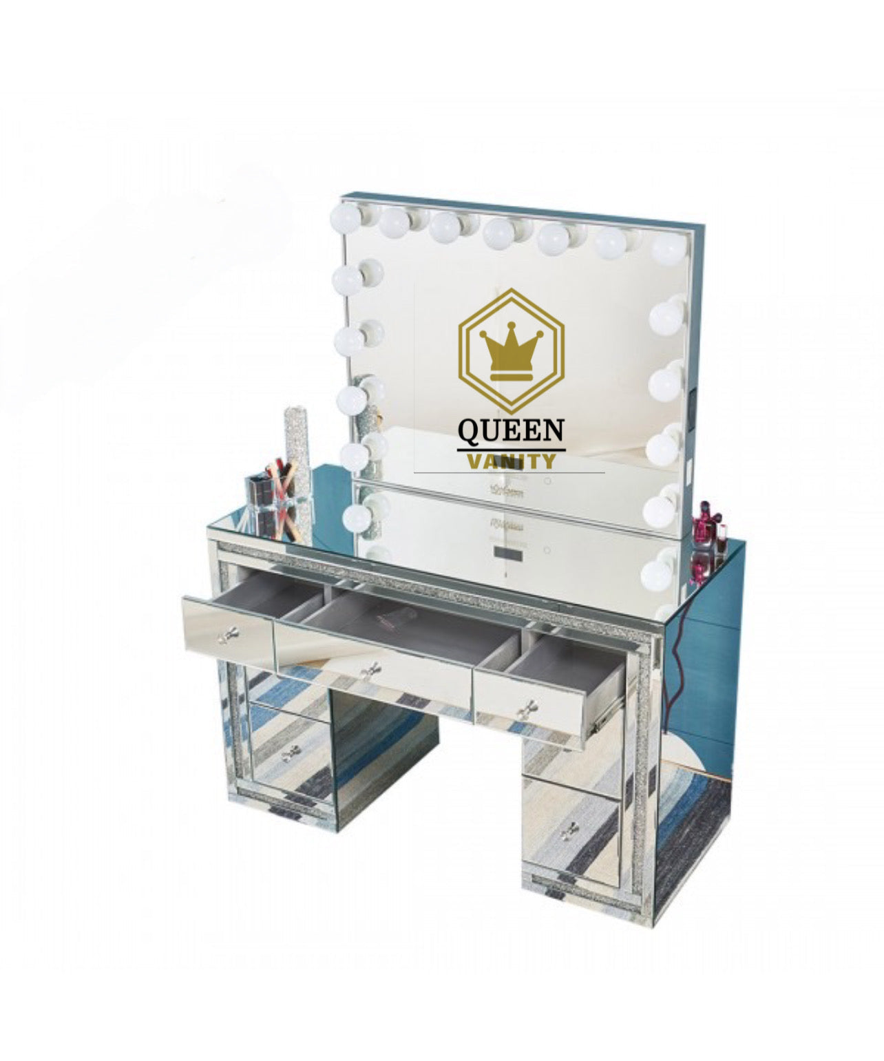 Camila Hollywood Makeup Vanity Station Silver Queen Vanity Outlet
