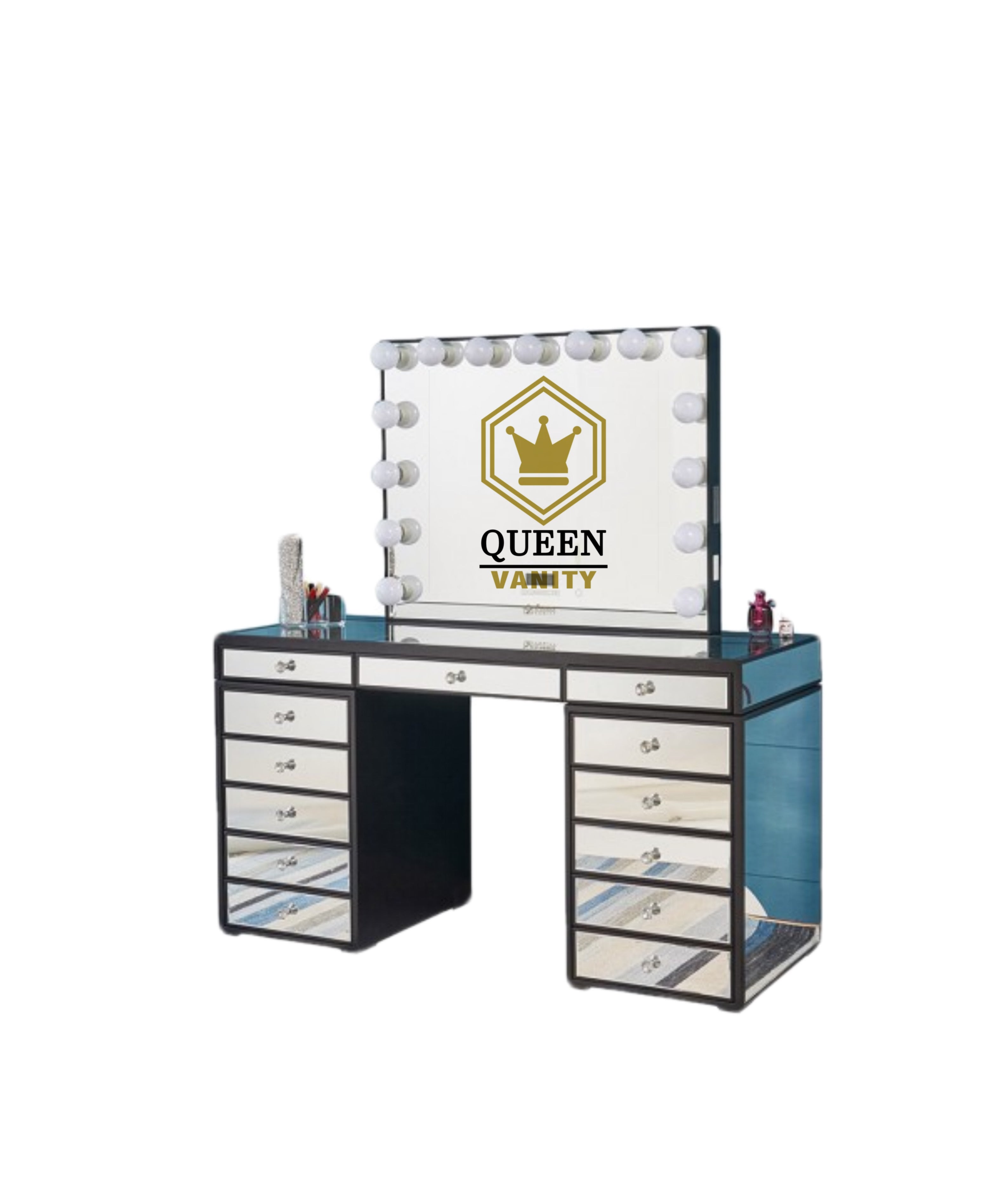 Eva Mirrored Hollywood Makeup Vanity Station Queen Vanity Outlet
