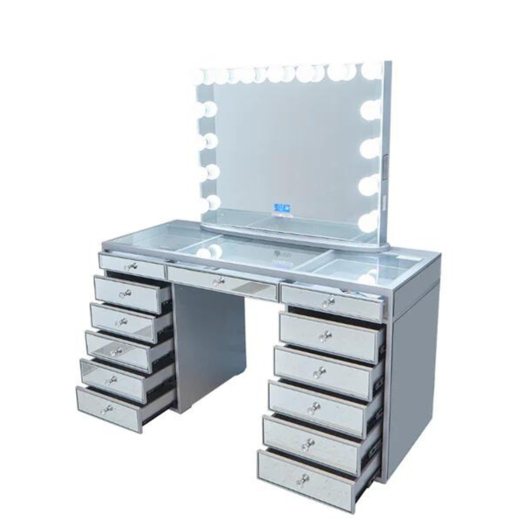 Natalia Mirrored Hollywood Makeup Vanity Station Queen Vanity Outlet