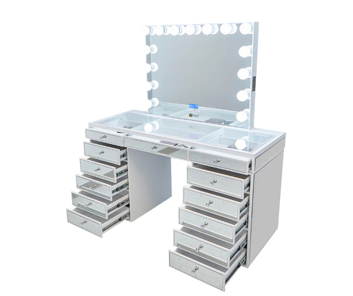 Sofia Mirrored Hollywood Makeup Vanity Station Queen Vanity Outlet