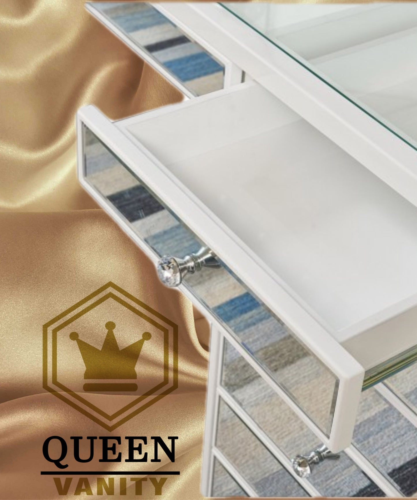 Sofia Mirrored Hollywood Makeup Vanity Station Queen Vanity Outlet