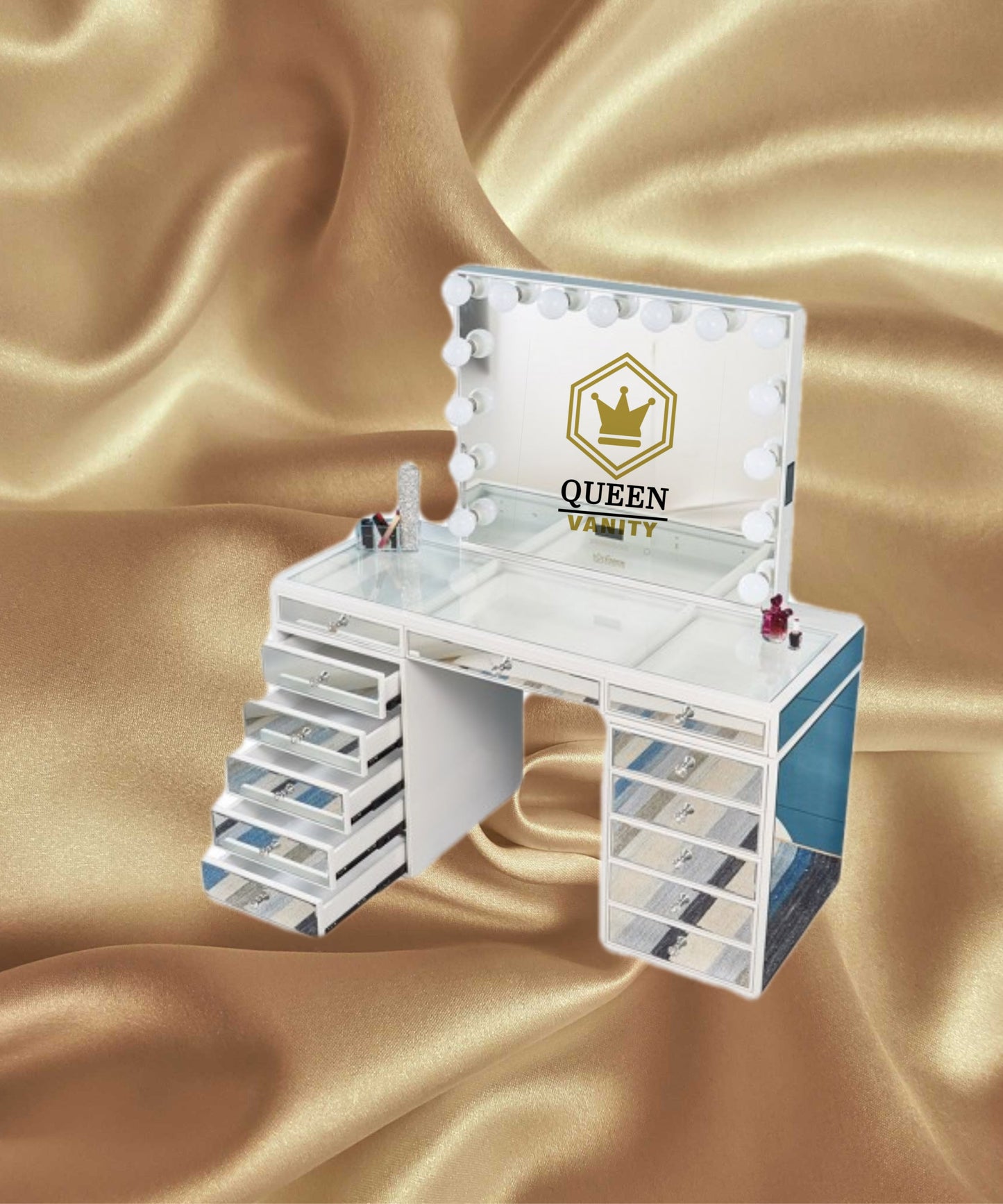 Sofia Mirrored Hollywood Makeup Vanity Station Queen Vanity Outlet