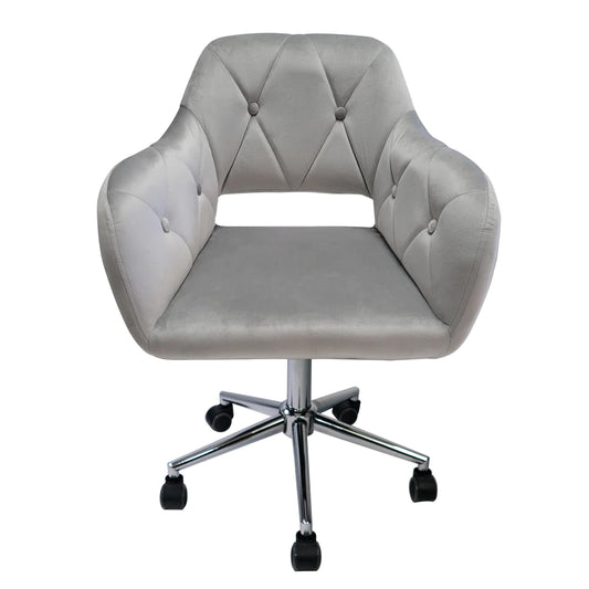 Brittney Tufted Rolling Vanity Chair (Color: Cool Grey Velvet)