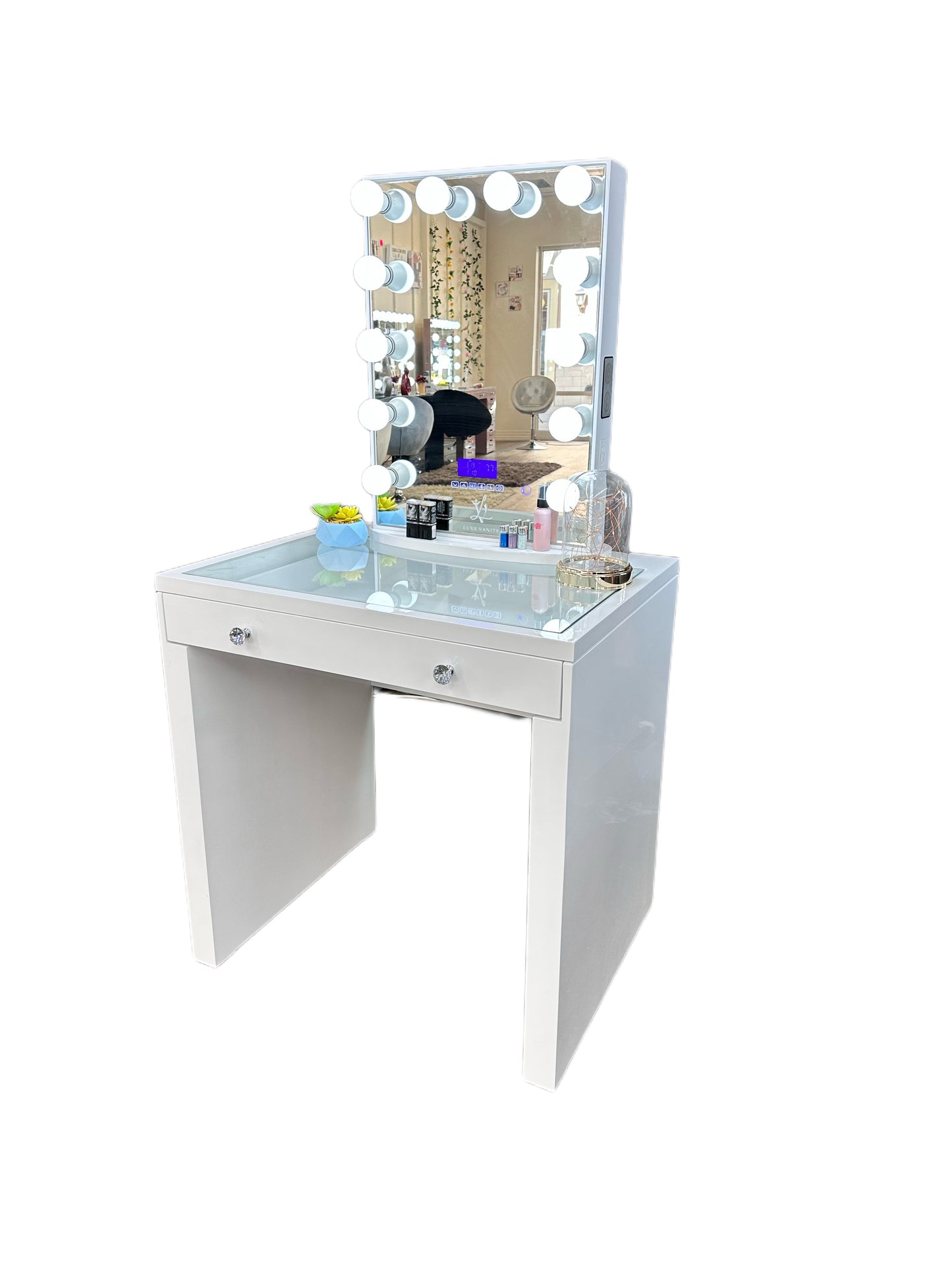 SlayStation Mini Table With Bluetooth Mirror White